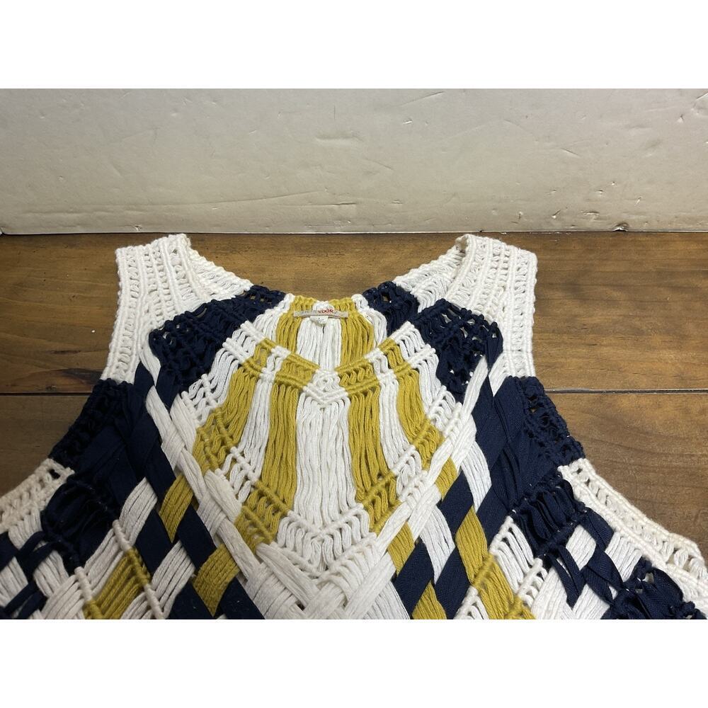 Fiets Voor | Fringe Knit Tank | Yellow & Navy | Small | Anthropologie - Picture 2 of 10